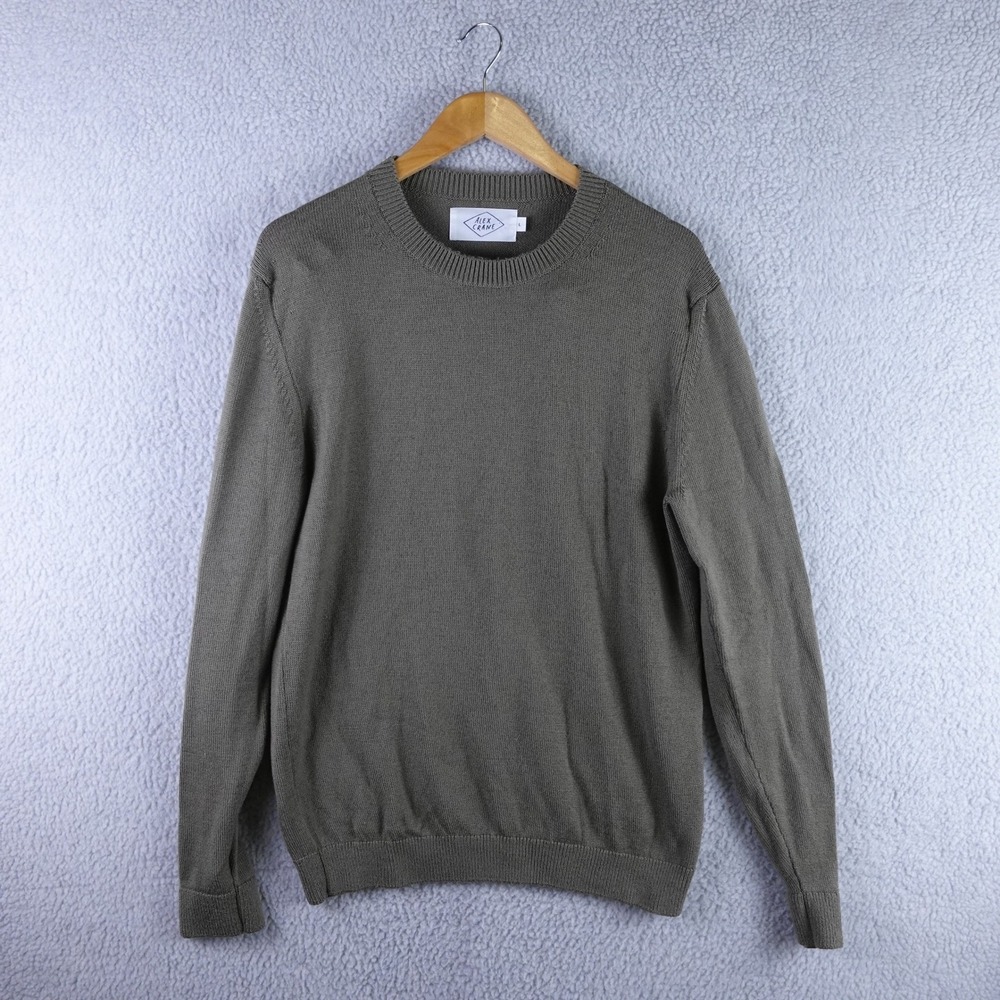 Alex Crane Mens 100% Italian Merino Wool Crewneck Sweater Olive Green Size L